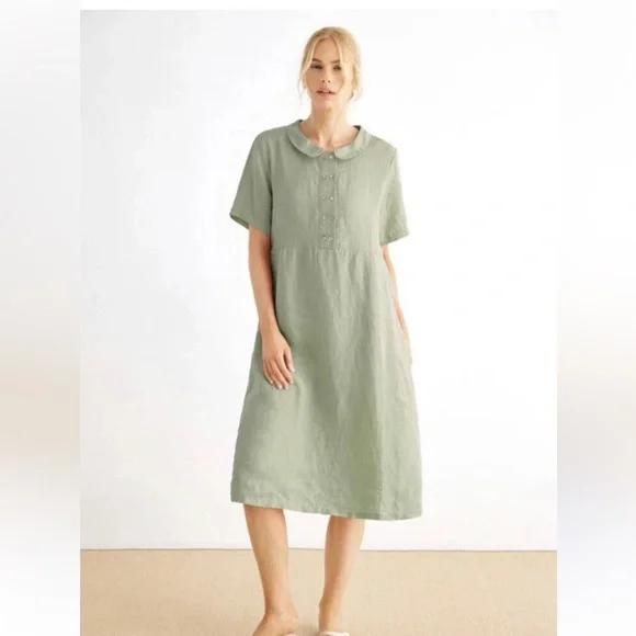 Grae Cove Lagenlook Sage Green Linen Midi Dress, M - Picture 1 of 12